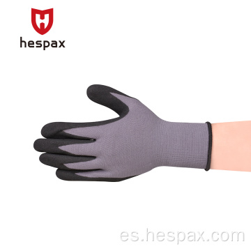 Hespax Nylon Nitrile Seny acabado arenoso guantes duraderos
